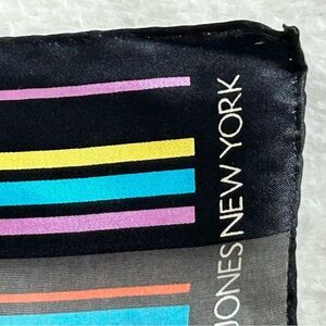 Jones New York Black Scarf with Colorful Stripes & Polka Dots